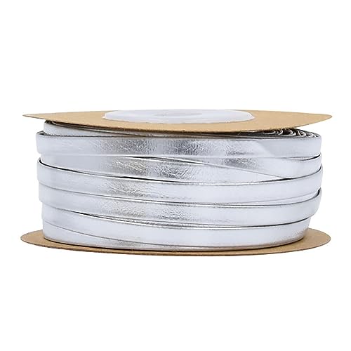 Egurs 15M x 5mm Lederband Flach Metallische Lederschnur Meterware Dekoband aus Leder Schnur Seil für DIY Schmuck Armbänder Halsketten und Uhrenarmbänder Kunsthandwerk Geschenk Dekoration Silber 5mm von Egurs