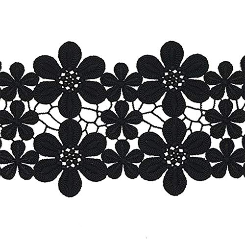 Egurs 3 Yard Breite 10 cm Gestickte Blume Spitze schwarz Spitzenband Bestickte Spitze Nähen Handwerk,2 Zeilen Blumenreihen von Egurs