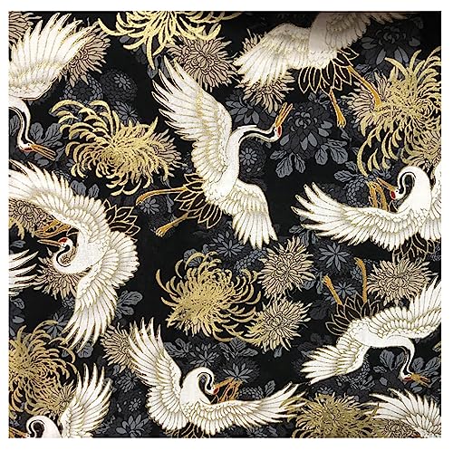 Egurs 500x150 cm Japanischer Stil Stoff Baumwolle Bronzing Baumwollstoff Meterware Patchwork zum Nähen Quilten DIY Kleidung Tischdecke Deko Grauer Kranich 5 Meter von Egurs