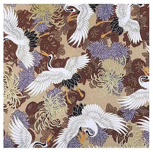 Egurs 500x150 cm Japanischer Stil Stoff Baumwolle Bronzing Baumwollstoff Meterware Patchwork zum Nähen Quilten DIY Kleidung Tischdecke Deko Hellbraun - Kranich 5 Meter von Egurs