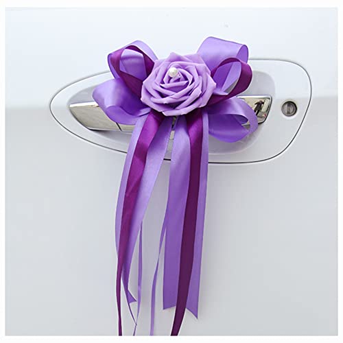 Egurs 6 Stück Autoschmuck Hochzeit Simulation Blume Schleife Hochzeitsauto Auto Verschönert Rückspiegel Türgriff Dekoration Hochzeit New Houses Party Feier Brautwagen Deko lila + dunkelviolett von Egurs