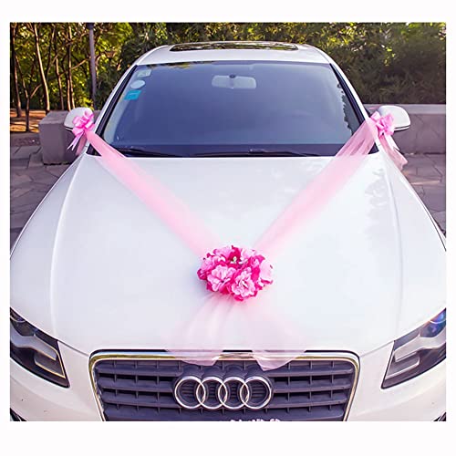Egurs Auto Schmuck Hochzeit Autoschmuck Braut Paar Rose Tüll Schleife Deko Wedding Deko Girlande PKW Autodeko Romantische Atmosphäre Hochzeitsdeko Rosa von Egurs