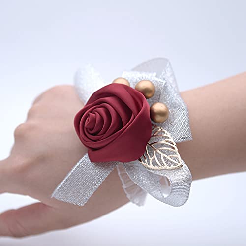 Egurs Braut Brautjungfer Handgelenk Corsage Armband Hand Blumen Frau Hochzeit Prom Party Schmuck Zubehör Rotwein von Egurs