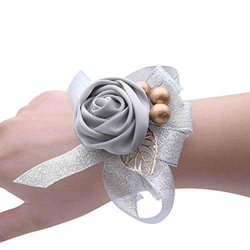 Egurs Braut Brautjungfer Handgelenk Corsage Armband Hand Blumen Frau Hochzeit Prom Party Schmuck Zubehör grau von Egurs