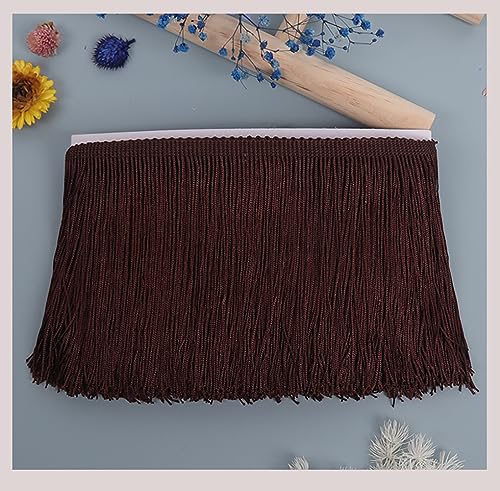 Egurs Fransenborte 15cm Breite Schnittfranse Fransenband Lateinisches Kleid Spitzenborte Nähzubehör Lange Fringe Trim Band Borte Fransenbordüre für DIY Kleidung Nähen Vorhänge Dunkelbraun 10 Yard von Egurs