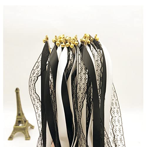 Egurs Glücksstäbe 20 Stück Band Zauberstäbe Hochzeit Seidenfeenstab mit Glocke und Spitzenband Wedding Wands für Hochzeit Baby Shower Party Aktivitäten Feiertagsfeier Schwarz von Egurs
