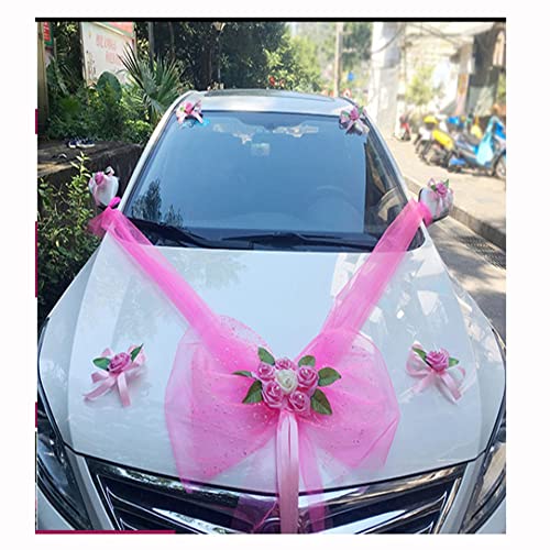 Egurs Hochzeit Autoschmuck Tüll Schleife Rose Deko Girlande PKW Brautwagen Girlande Dekoration Wedding Deko Auto Schmuck Hochzeit Romantische Atmosphäre Car Deko Rosa von Egurs