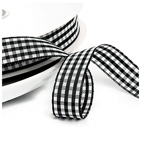 Egurs Kariert Geschenkband 45M/roll Gingham Band Vichy Dekoband Stoffband Bastelband Büffelband Ribbon für Geschenk Verpacken, Partydeko, Hochzeit Weihnachten Dekoration Schwarz 15mm von Egurs