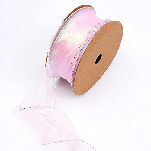 Egurs Organzaband 4cm Schimmernd Geschenkband Wellenförmige Seide Organza Band Bugmaterial für Bastelprojekte Handwerk Hochzeit Party-Dekorationen Rosa von Egurs