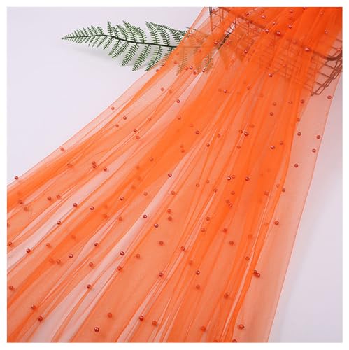 Egurs Tüll mit Perlen Meterware Soft für Bekleidung & Deko Band Perlen Spitzenstoff Dekostoff Tüll Stoff Tüllband für DIY Hochzeitsschleier Hochzeit Party Bankett Geschenk Deko orange 500×160cm von Egurs
