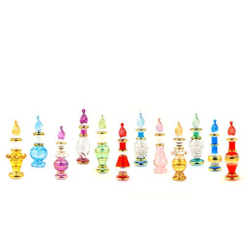 Ägyptische Parfümflaschen, mundgeblasenes Glas, Miniatur-Parfümflaschen, Großhandel, goldfarbenen dekorativen Fläschchen für essentielle und Parfümöle, von ägyptischen mundgeblasenen Glasflaschen von Egyptian Hand Blown Glass