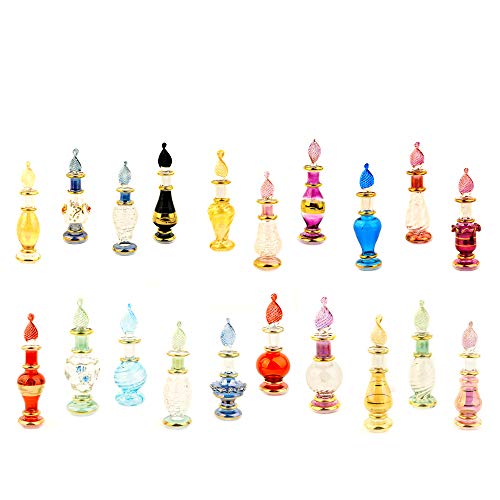 Ägyptische Parfümflaschen, mundgeblasenes Glas, Miniatur-Parfümflaschen, Großhandel, mit handgefertigter goldfarbener Dekor-Flasche für essentielle und Parfümöle, von ägyptischen mundgeblasenen Glas von Egyptian Hand Blown Glass