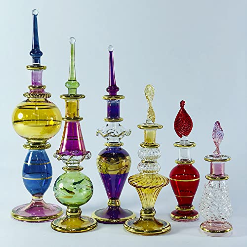Egyptian Hand Blown Glass Geblasene Genie-Flaschen aus ägyptischem Glas, Set mit 6 Miniatur-Parfümflaschen, 5-12,7 cm, handgefertigt, goldfarben, dekorative Ampullen, verschiedene Farben Egyptian Hand Blown Glass Geblasene Genie-Flaschen aus ägyptischem Glas, Set mit 6 Miniatur-Parfümflaschen, 5-12,7 cm, handgefertigt, goldfarben, dekorative Ampullen, verschiedene Farben von Egyptian Hand Blown Glass