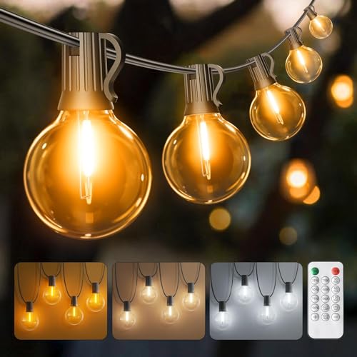 Ehaho 3-Farbig Temperatur LED Lichterkette Außen, 17M Outdoor Lichterkette mit 20+3 Stk G40 Lichterkette Glühbirnen. IP65 Wasserdicht Lichterkette Außen Strom für Balkon, Garten, Party, Hochzeiten von Ehaho