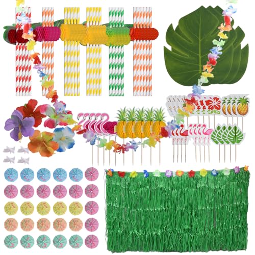 156 Stück Hawaii Party Dekoration Set, Hawaii Party Deko Tisch, Hawaii Luau Tischröcke Kit Mit Banner, KüNstliche, Girlanden, Ananas Kuchendeckel 3D Frucht Strohhalme, für Bbq Tropischen Garten (B) 156 Stück Hawaii Party Dekoration Set, Hawaii Party Deko Tisch, Hawaii Luau Tischröcke Kit Mit Banner, KüNstliche, Girlanden, Ananas Kuchendeckel 3D Frucht Strohhalme, für Bbq Tropischen Garten (B) von Ehuihuan