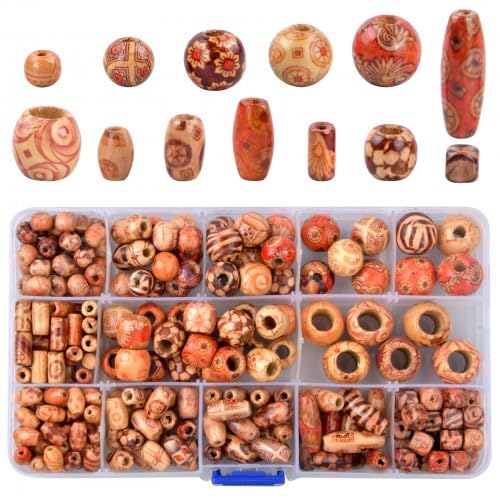 230 Stück Holzperlen, runde Holzperlen, Holzperlen zum Basteln, lose Holzperlen, bedruckte bunte Abstandsperlen mit Löchern, 13 gemischte Musterformen für selbstgemachte Halsketten, Fußkettchen 230 Stück Holzperlen, runde Holzperlen, Holzperlen zum Basteln, lose Holzperlen, bedruckte bunte Abstandsperlen mit Löchern, 13 gemischte Musterformen für selbstgemachte Halsketten, Fußkettchen von Ehuihuan