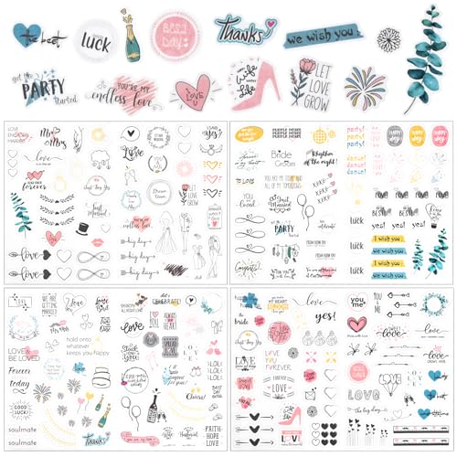 Ehuihuan 4 Bögen Hochzeit Sticker, 230 Motive Kreative Gästebuch Geschenk Sticker, Vintage Hochzeit Fotoalbum Aufkleber, Liebe Scrapbook Deko, Bullet Journal Aufkleber für Fotoalbum von Ehuihuan