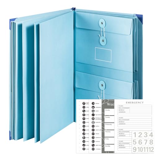 A4 Dokumenten-Organizer File Folder mit Etiketten, Document Storage Datei Organizer, 13 Fächern für Wichtige Dokumenten, Perfekt für Schule, Büro und Zuhause (Blau) von Ehuihuan