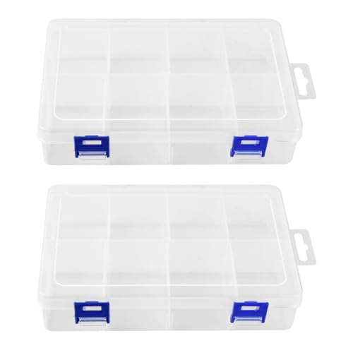 Ehuihuan 2 Stück Fächer Aufbewahrungsbox, Sortierboxen für Kleinteile 8 Fächer, Plastik Sortierbox Transparente, Einstellbar Aufbewahrungsbox Organizer für Ohrring, Schmuck, Perlen, Nähzubehör von Ehuihuan