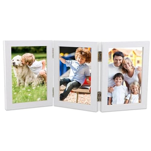 Ehuihuan Bilderrahmen 3 Bilder, Bilderrahmen Holz, Doppelt Collage Fotorahmen, Bilderrahmen Collage mit Scharnier Dreifach, Bilder Holzbilderrahmen für Büro, Hochzeit, Familie (Weißes 6-Zoll-Triple) von Ehuihuan