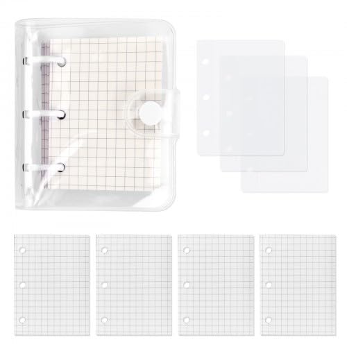 Mini 3 Ringe Ringordner Transparent O-Ringe Ringhefter Weich-Pvc-Notizbuch Mit 80 Blatt Papier Pro Tragbarem Einband Und 3 FäChern FüR Tagebuch Notizen Und Besprechungsunterlagen 10 * 8,7 Cm (1) von Ehuihuan