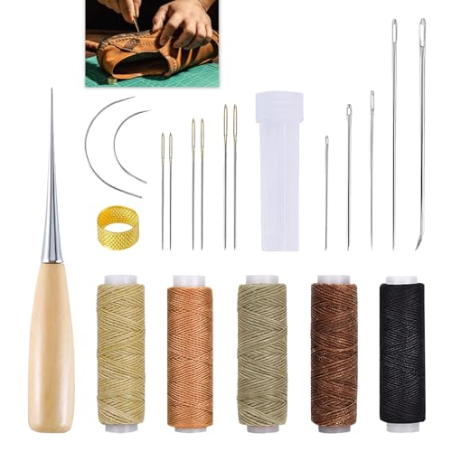 21 Stück Ledernadel Leder Nähset mit Ledernadeln, Wachsgarn, ahle, Fingerhut, Nähahle und gebogenen Polsternadeln, Lederwerkzeug Set für Reparatur von Lederwaren, Möbeln, Teppichen und Matratzen 21 Stück Ledernadel Leder Nähset mit Ledernadeln, Wachsgarn, ahle, Fingerhut, Nähahle und gebogenen Polsternadeln, Lederwerkzeug Set für Reparatur von Lederwaren, Möbeln, Teppichen und Matratzen von Eiaigky