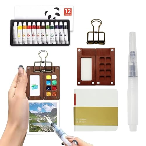 5 Stück Mini Aquarell Travel Set, Pocket Aquarell Set 8 Grids Palette Tragbare Holz Malkasten Skizzenbuch Aquarellpinsel Metallklammer für Künstler und Studenten für unterwegs Aquarellfarben Zubehör 5 Stück Mini Aquarell Travel Set, Pocket Aquarell Set 8 Grids Palette Tragbare Holz Malkasten Skizzenbuch Aquarellpinsel Metallklammer für Künstler und Studenten für unterwegs Aquarellfarben Zubehör von Eiaigky