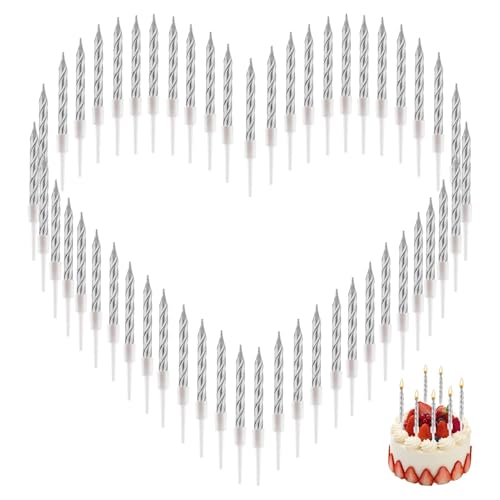 50 Stück Kerzen Geburtstagskuchen für Torte, Silver Tortenkerzen Deko, Geburtstagsparty Kerzen, Hochzeit Kuchen Dekoration, Rauchfrei und Ungiftig, Perfekt für Dekorationen Feiern von Eiaigky