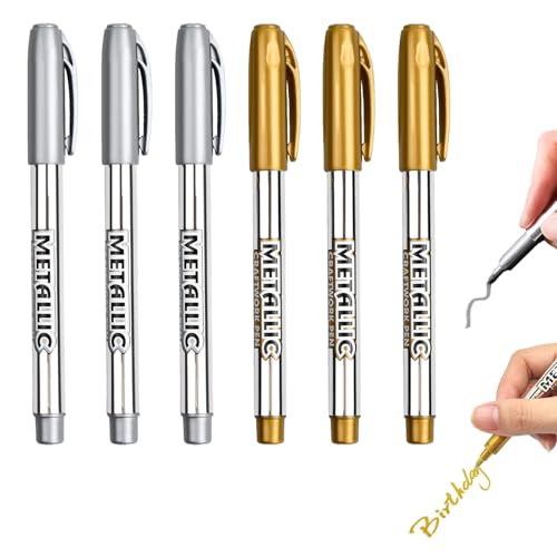 6 Stück Gold Silber Stifte Metallic Marker Set, 1.5 mm Feine Spitze Permanente Acrylmarker, Lackstift Silber Metallic Highlight Marker Stifte für Kartenherstellung, Basteln, Malerei Dekorationen Album 6 Stück Gold Silber Stifte Metallic Marker Set, 1.5 mm Feine Spitze Permanente Acrylmarker, Lackstift Silber Metallic Highlight Marker Stifte für Kartenherstellung, Basteln, Malerei Dekorationen Album von Eiaigky