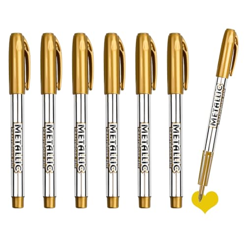 6 Stück Goldstift Metallic Marker Stifte, Gold Wasserfest Set, 1.5 mm Feine Spitze Permanente Acrylmarker Lackstift Metallic Highlight Marker Stifte für Kartenherstellung Basteln Malerei Dekorationen von Eiaigky