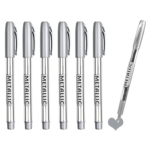6 Stück Stifte Silber Metallic, Marker Silber Set, 1.5 mm Feine Spitze Permanente Acrylmarker Lackstift Metallic Highlight Marker Stifte für Kartenherstellung Basteln Malerei Dekorationen Album von Eiaigky