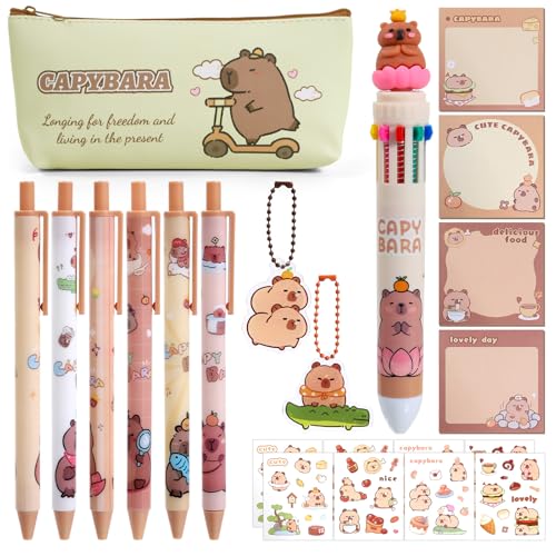 Eiapadeor Capybara Schulbedarf-Set – 22-teiliges Capybara-Schreibwaren-Set, Federmäppchen, Federmäppchen, Stifte, mehrfarbig, Stifte, Haftnotizen, Aufkleber, Schlüsselanhänger, niedliches Lernen, Büro Eiapadeor Capybara Schulbedarf-Set – 22-teiliges Capybara-Schreibwaren-Set, Federmäppchen, Federmäppchen, Stifte, mehrfarbig, Stifte, Haftnotizen, Aufkleber, Schlüsselanhänger, niedliches Lernen, Büro von Eiapadeor