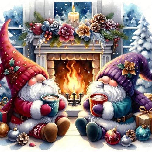 Eiazuiks Kreuzstich-Set mit Weihnachtsmotiv, Zwerge, Kreuzstich-Set für Erwachsene, Anfänger, komplettes Stickset für Heimdekoration, Kreuzstichmuster, 35,6 x 35,6 cm von Eiazuiks