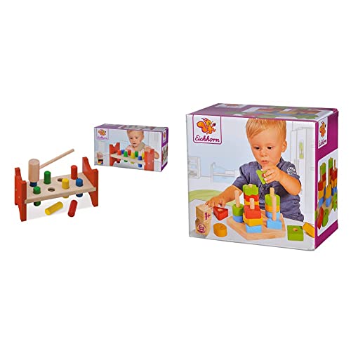 Eichhorn 100027005 - Klopfbank, enthält 1x Hammer, 8X Klopfstifte, 9x23,5x13cm, 10-TLG. & 100002087 Steckplatte, 21-teilig, Buchenholz, 5 Verschiedene Stecksymbole, 20 Steckteile, 18 x 10 cm Eichhorn 100027005 - Klopfbank, enthält 1x Hammer, 8X Klopfstifte, 9x23,5x13cm, 10-TLG. & 100002087 Steckplatte, 21-teilig, Buchenholz, 5 Verschiedene Stecksymbole, 20 Steckteile, 18 x 10 cm von Eichhorn