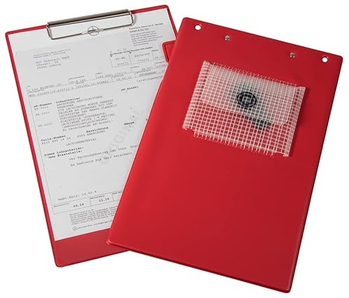 Auftragstasche "Klemmfix" mit Blockklammer, DIN A4, inkl. Blockklemme, mit Schlüsselfach, verschweißter Klettverschluss, rot (1 VE = 10 Stück) von Eichner