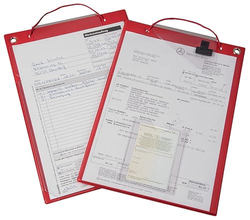 Auftragstasche "Premium" mit Dehnfalte auf der Rückseite, DIN A4, inkl. Klarsichttasche für Kfz-Schein und Kordel, verschweißter Klettverschluss, rot (1 VE = 10 Stück) von Eichner