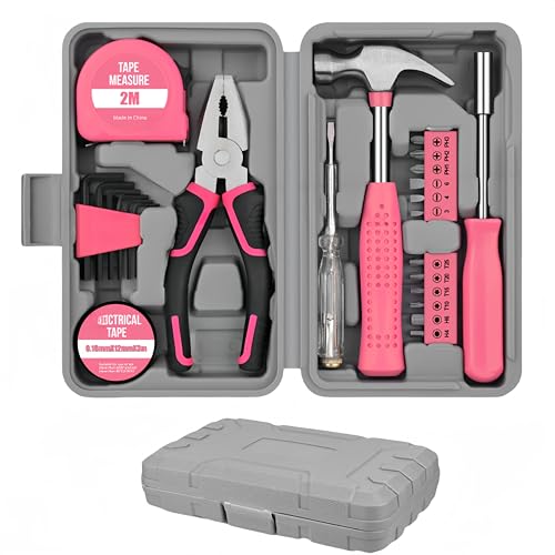 24-teiliges rosa Werkzeugset für Damen – tragbares Werkzeug-Set für Zuhause mit Aufbewahrungsbox | unverzichtbare Mini-Handwerkzeuge für Reparaturen und Wartung zu Hause, im Büro, in der Schule, in von Eidoct