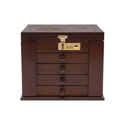 Schmuckkästchen, 5 Etagen+ 2 ausklappbare Schränke, Spiegel Schmuckkasten Mit Kombinationsschloss, Schmuckschatulle aus Holz Retro, 27.5x19.1x22.9cm, Braun Schmuckkästchen, 5 Etagen+ 2 ausklappbare Schränke, Spiegel Schmuckkasten Mit Kombinationsschloss, Schmuckschatulle aus Holz Retro, 27.5x19.1x22.9cm, Braun von Eieblek