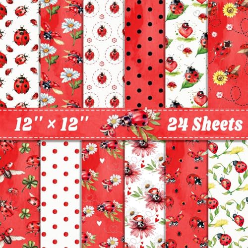 Eieenotee 24 Blätter Dekorative Doppelseitige Sammelalbumpapier 12 X 12 Muster Decoupage Cardstock Ladybug von Eieenotee