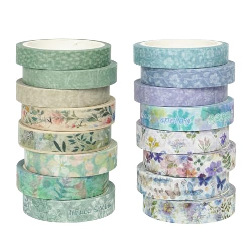 Eieenotee Blumen-Washi-Tape-Set, 16 Rollen, Blumen-Fr¨¹hlings-Dekorpapier-Aufkleber f¨¹r Planer, Scrapbook, Journal, DIY, Kunsthandwerk von Eieenotee
