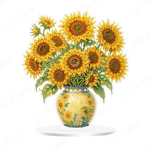 Eiflow Desktop Diamond Art Kit für Erwachsene Vase Sonnenblume DIY Tischplatte Diamant Kunst Malerei mit Ständer Acryl Stand Up Gem Painting Board Kit von Eiflow