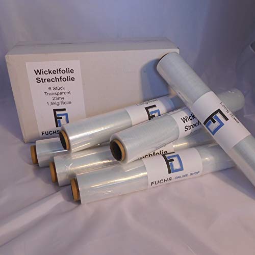 6 Rollen Stretchfolie 23my 500mm 1,5kg Palettenfolie Handfolie Wickelfolie transparent Schrumpffolie wrapping film stretch Plastikfolie Verpackungsfolie von Eigenmarke