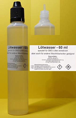 60 ml Lötwasser (FLUX), Flussmittel speziell für SMD hohe Industriequalität (no clean,säurefrei) Weichlöten - in langer Dosierflasche mit feiner Spitze von Eigenmarke