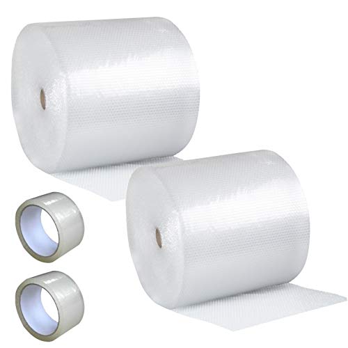 dieLUFTPOLSTERFOLIE Luftpolsterfolie 100cm x 100m Verpackungsfolie Luftpolster Rolle Blisterfolie Noppenfolie Polsterfolie 0,5m Knallfolie Polstermaterial Transparent (2x 50cm x 100m + 2x Klebeband) von Eigenmarke