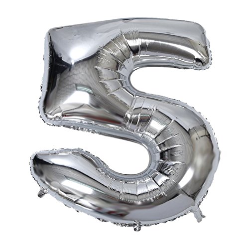 Eighosee Folienballons, Luftballon, 101,6 cm, Zahlen, aufblasbar, Hochzeit, Jahrestag, Party, Silber 5 von Eighosee