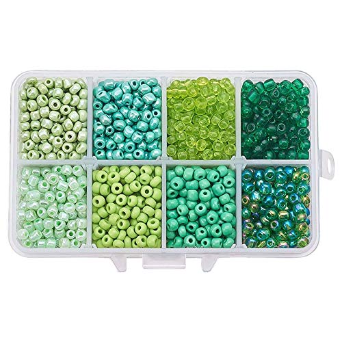 Eighosee Transparente runde Glas-Rocailles-Perlen, 4 mm, mehrfarbig, Box-Set, Grün von Eighosee