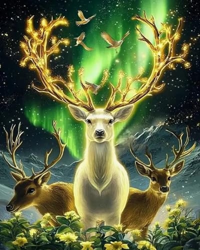 Eiialerm Kreuzstich Stickpackungen Aurora Tier Hirsch DIY Vorgedruckt Kreuzstich Stickbilder 11CT Sticken Set für Erwachsene Anfänger Home Decor 40x50cm von Eiialerm