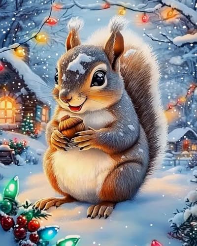 Eiialerm Kreuzstich Stickpackungen Eichhörnchen im Schnee DIY Vorgedruckt Kreuzstich Stickbilder 11CT Sticken Set für Erwachsene Anfänger Home Decor 40x50cm von Eiialerm