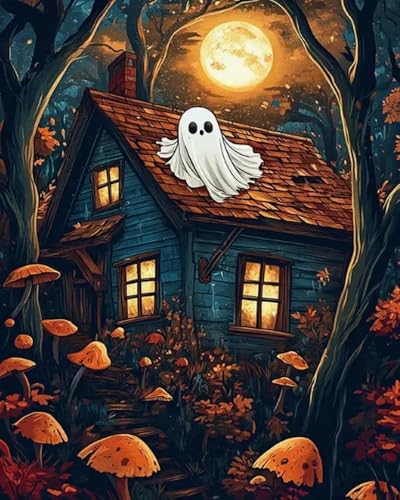 Eiialerm Kreuzstich Stickpackungen Geisterhaus bei Nacht DIY Vorgedruckt Kreuzstich Stickbilder 11CT Sticken Set für Erwachsene Anfänger Home Decor 40x50cm von Eiialerm