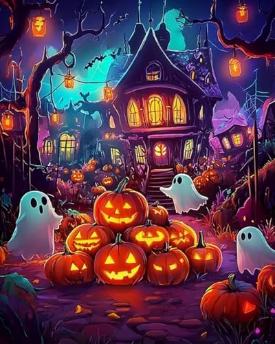 Eiialerm Kreuzstich Stickpackungen Halloween-Kürbisgeist DIY Vorgedruckt Kreuzstich Stickbilder 11CT Sticken Set für Erwachsene Anfänger Home Decor 40x50cm von Eiialerm
